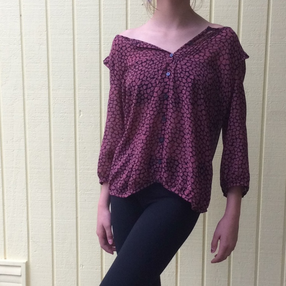 Pins an Needles burgundy heart blouse
